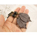 Long ear plugs with dark brown realistic leaf Unique woodland jewelry for stretched ears Hoop hangers for tunnel earrings 