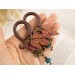 Dangle gauge earrings with copper metallic charms maple leaves burgundy teal beads Stretched ears unique jewelry