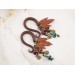 Dangle gauge earrings with copper metallic charms maple leaves burgundy teal beads Stretched ears unique jewelry