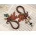 Dangle gauge earrings with copper metallic charms maple leaves burgundy teal beads Stretched ears unique jewelry