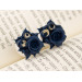 Navy blue beige cream wedding ear plugs Tiny flower gauge earrings Rose tunnels Unique jewelry for stretched ears