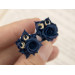 Navy blue beige cream wedding ear plugs Tiny flower gauge earrings Rose tunnels Unique jewelry for stretched ears