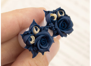 Dark blue beige roses ear plugs 6-20mm