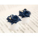 Navy blue beige cream wedding ear plugs Tiny flower gauge earrings Rose tunnels Unique jewelry for stretched ears