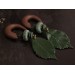 Woodland gauge earrings with deep green realistic leaves and beads Handmade jewelry for stretched ears Unique plugs