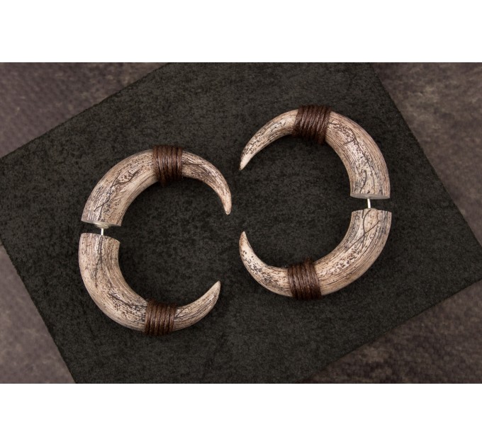 Viking earrings for men Ancient horn shaped faux gauges Boyfriend Husband Brother gift idea Norse 