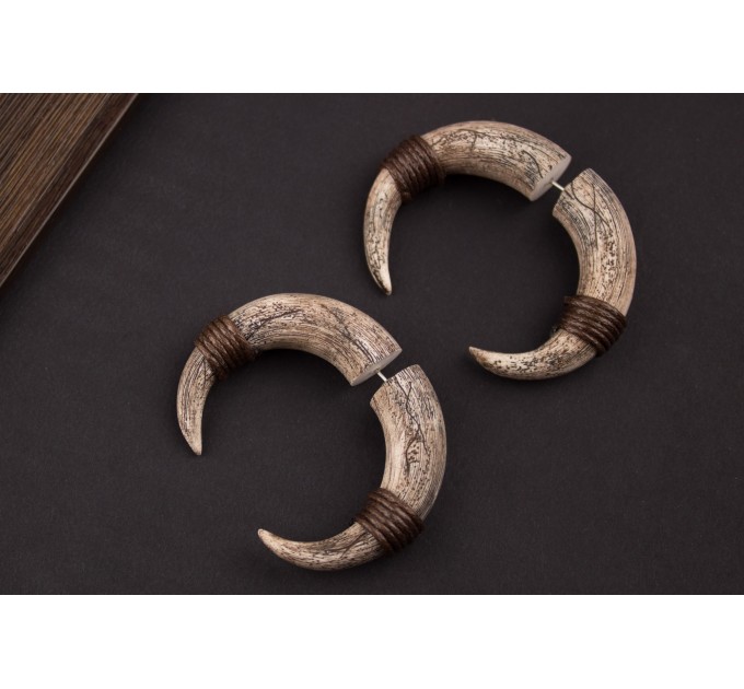Viking earrings for men Ancient horn shaped faux gauges Boyfriend Husband Brother gift idea Norse 