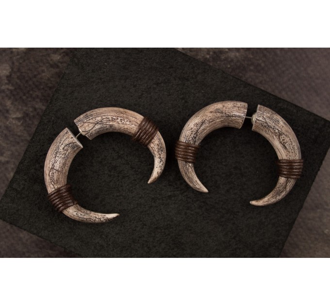 Viking earrings for men Ancient horn shaped faux gauges Boyfriend Husband Brother gift idea Norse 
