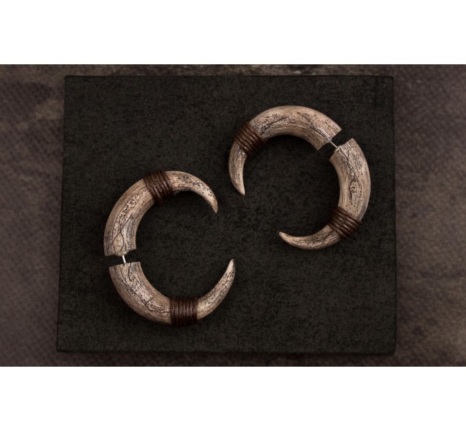Viking earrings for men Ancient horn shaped faux gauges Boyfriend Husband Brother gift idea Norse 