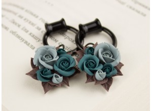 Teal roses ear hoop hangers 6-25mm