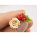 Tiny stud earrings Beige peach rose red green holly berry Holiday festive minimalist jewelry Unique Xmas gift Handmade