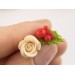 Tiny stud earrings Beige peach rose red green holly berry Holiday festive minimalist jewelry Unique Xmas gift Handmade