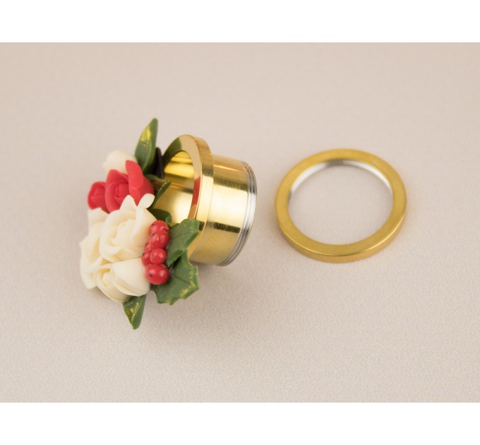 Cute Christmas plug earrings Beige rose red flower golden screw back tunnels Holly berry Holiday gift