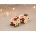 Cute Christmas plug earrings Beige rose red flower golden screw back tunnels Holly berry Holiday gift