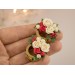 Cute Christmas plug earrings Beige rose red flower golden screw back tunnels Holly berry Holiday gift