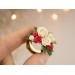 Cute Christmas plug earrings Beige rose red flower golden screw back tunnels Holly berry Holiday gift