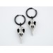 Raven skull hoop earrings for guy Tunnel hangers bird skeleton Animal pagan jewelry for stretched ears Gothic plugs and gauges