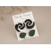 Minimalist stud earrings with Black white rose flower and Dark green leaf Tiny Cute posts 
