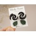 Minimalist stud earrings with Black white rose flower and Dark green leaf Tiny Cute posts 