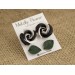 Minimalist stud earrings with Black white rose flower and Dark green leaf Tiny Cute posts 