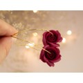 Golden hoop earrings with wine red burgundy rose flower Unique gift for wife Christmas present Bridesmaid jewelry