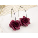 Red wine burgundy rose hoop dangle earrings Handmade jewelry Unique gift idea Floral 