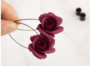 Burgundy rose hoop earrings