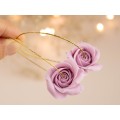 Wedding golden hoop earrings with blush pastel dusty pink rose flower Dangle bridal hoops Handmade jewelry 