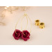 Burgundy deep red wine rose flower earrings for stretched earlobes Golden screw back tunnels Hoop hangers Christmas gift