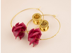 Golden tunnel hoop hangers with burgundy  rose 6-30mm