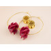 Burgundy deep red wine rose flower earrings for stretched earlobes Golden screw back tunnels Hoop hangers Christmas gift