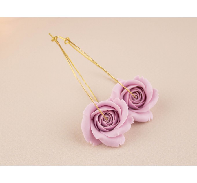 Dusty blush pink wedding ear hangers for gauged ears Gold screw back tunnels hoops Floral plugs Handmade