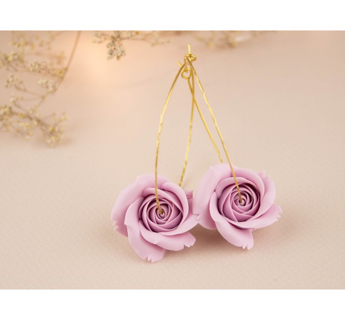 Dusty blush pink wedding ear hangers for gauged ears Gold screw back tunnels hoops Floral plugs Handmade