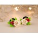 Christmas earrings for stretched ears Holly berry and beige rose gauges Xmas tunnels and plugs Handmade