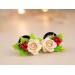 Christmas earrings for stretched ears Holly berry and beige rose gauges Xmas tunnels and plugs Handmade
