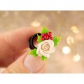Christmas earrings for stretched ears Holly berry and beige rose gauges Xmas tunnels and plugs Handmade