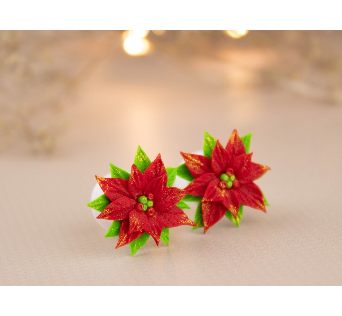 Poinsettia ear plugs Xmas gauges Christmas jewelry for stretched earlobes Holiday tunnel earrings handmade