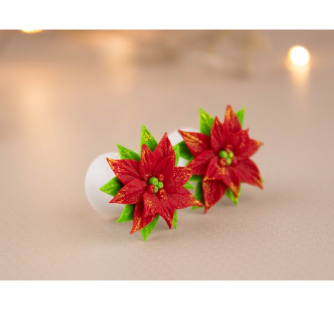 Poinsettia ear plugs Xmas gauges Christmas jewelry for stretched earlobes Holiday tunnel earrings handmade