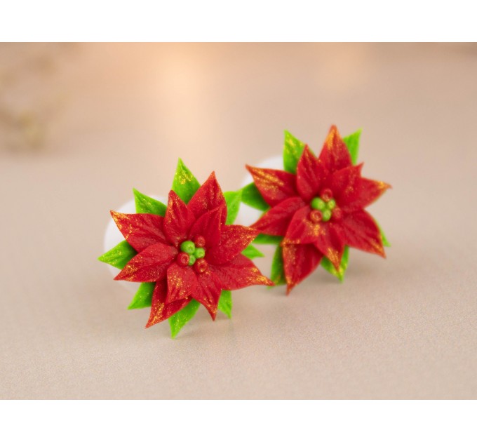 Poinsettia ear plugs Xmas gauges Christmas jewelry for stretched earlobes Holiday tunnel earrings handmade