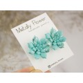 Shimmering gold turquoise blue succulent earrings Tropical flower studs Unique bridal jewelry Wedding Bridesmaids Birthday gift idea