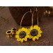 Sunflower golden hoop hangers for tunnels Screw back Handmade jewelry for stretched earlobes Flower plugs and gauges Xmas gift idea 