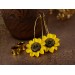 Sunflower golden hoop hangers for tunnels Screw back Handmade jewelry for stretched earlobes Flower plugs and gauges Xmas gift idea 