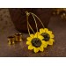 Sunflower golden hoop hangers for tunnels Screw back Handmade jewelry for stretched earlobes Flower plugs and gauges Xmas gift idea 