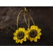 Sunflower golden hoop hangers for tunnels Screw back Handmade jewelry for stretched earlobes Flower plugs and gauges Xmas gift idea 