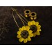 Sunflower golden hoop hangers for tunnels Screw back Handmade jewelry for stretched earlobes Flower plugs and gauges Xmas gift idea 