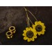 Sunflower golden hoop hangers for tunnels Screw back Handmade jewelry for stretched earlobes Flower plugs and gauges Xmas gift idea 
