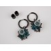 Custom color Teal brown floral ear hangers for tunnels Dangle plug earrings Unique wedding jewelry for stretcher earlobes Handmade gauges
