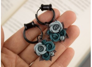 Teal roses ear hoop hangers 6-25mm