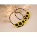 Yellow sunflower hoop earrings for stretched earlobes Summer birthday gift idea Flower plugs and gauges Rustic Country