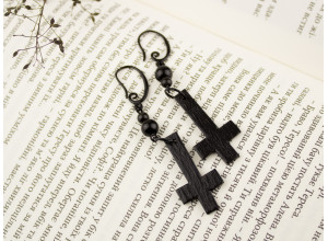 Black inverted cross dangle earrings